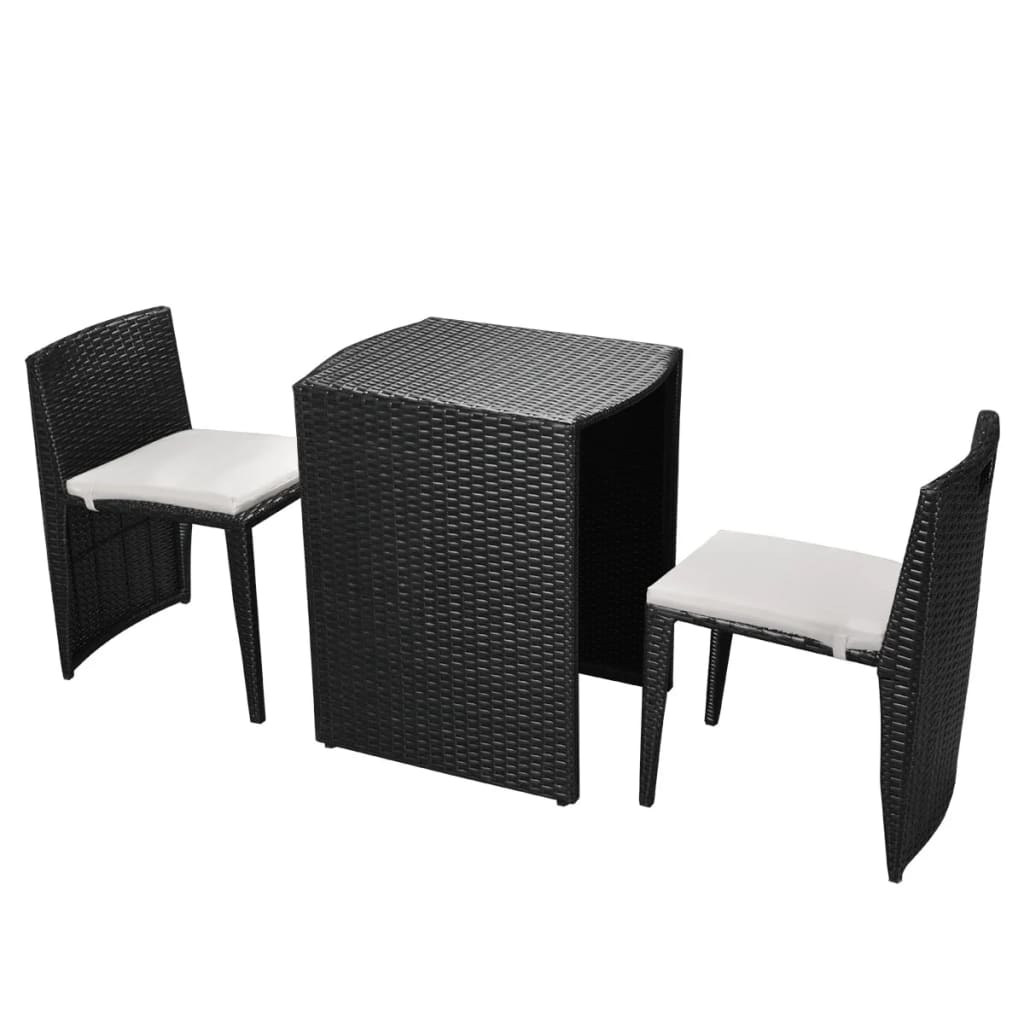 3-tlg. Bistro-Set mit Auflagen Poly Rattan Schwarz