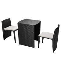 Thumbnail for 3-tlg. Bistro-Set mit Auflagen Poly Rattan Schwarz