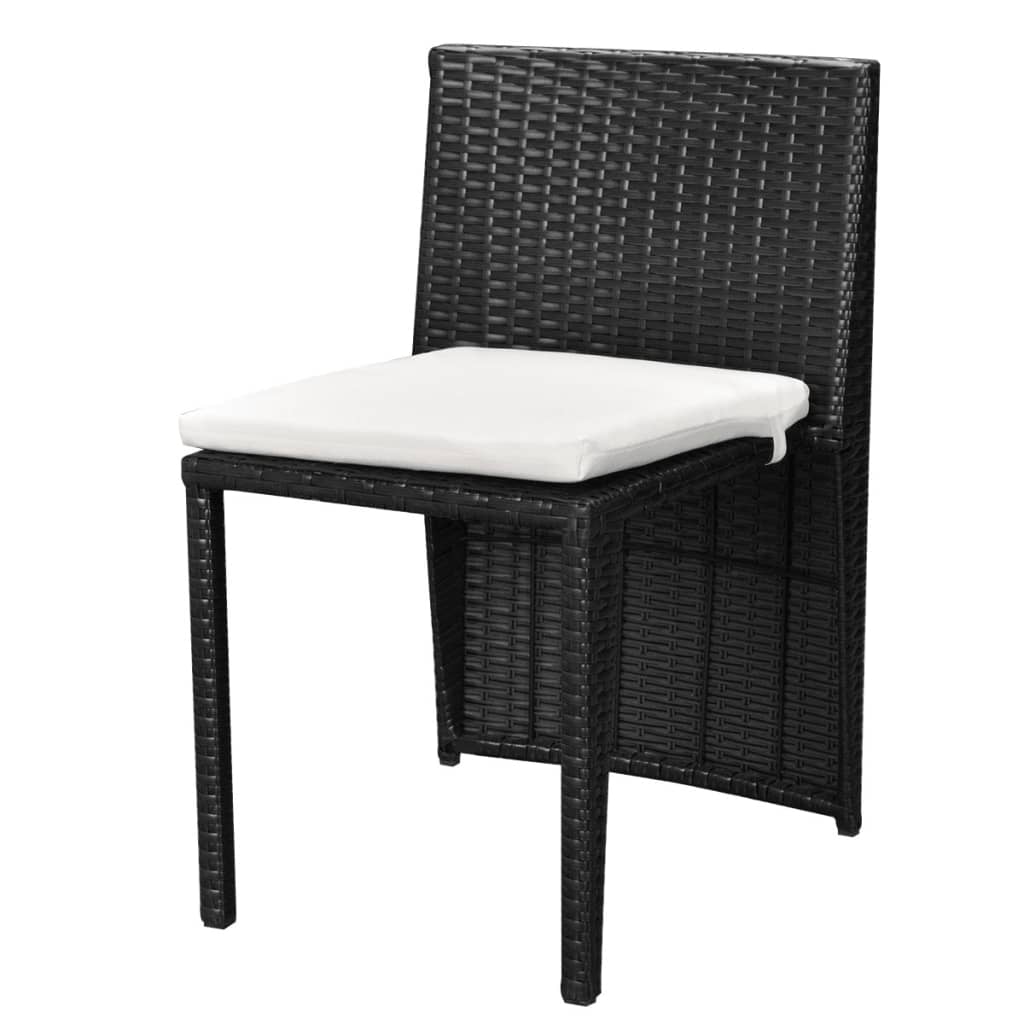 3-tlg. Bistro-Set mit Auflagen Poly Rattan Schwarz