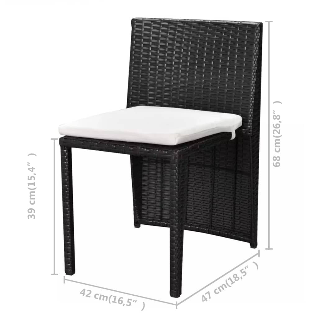 3-tlg. Bistro-Set mit Auflagen Poly Rattan Schwarz