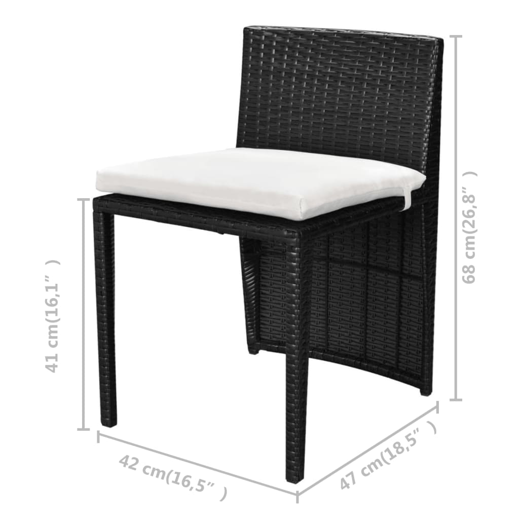 3-tlg. Bistro-Set mit Auflagen Poly Rattan Schwarz