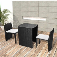 Thumbnail for 3-tlg. Bistro-Set mit Auflagen Poly Rattan Schwarz