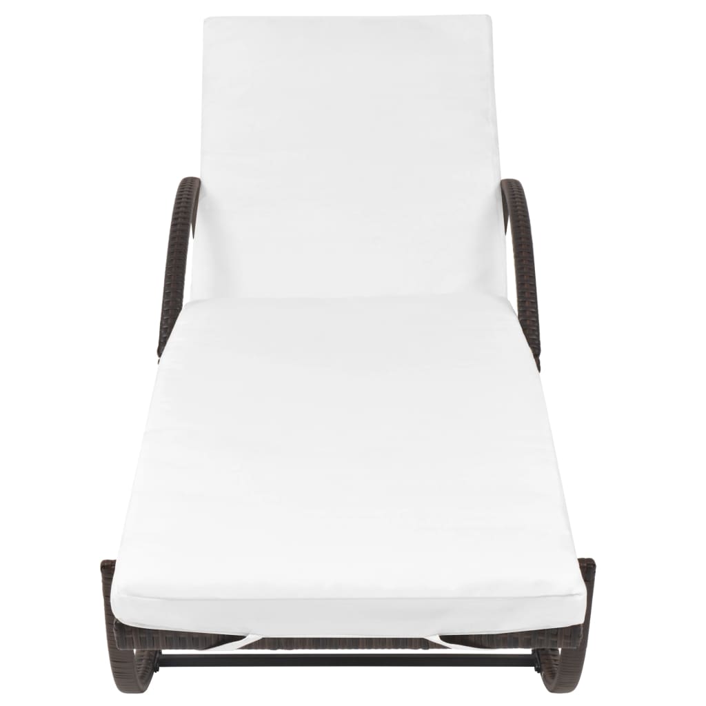 Sonnenliege mit Auflage & Tisch Poly Rattan Braun