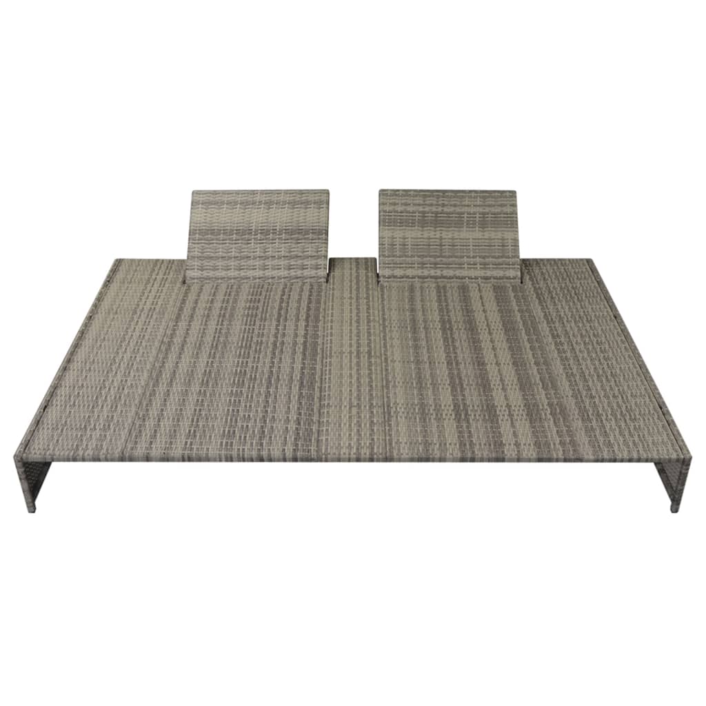 Doppel-Sonnenliege mit Auflage Poly Rattan Grau
