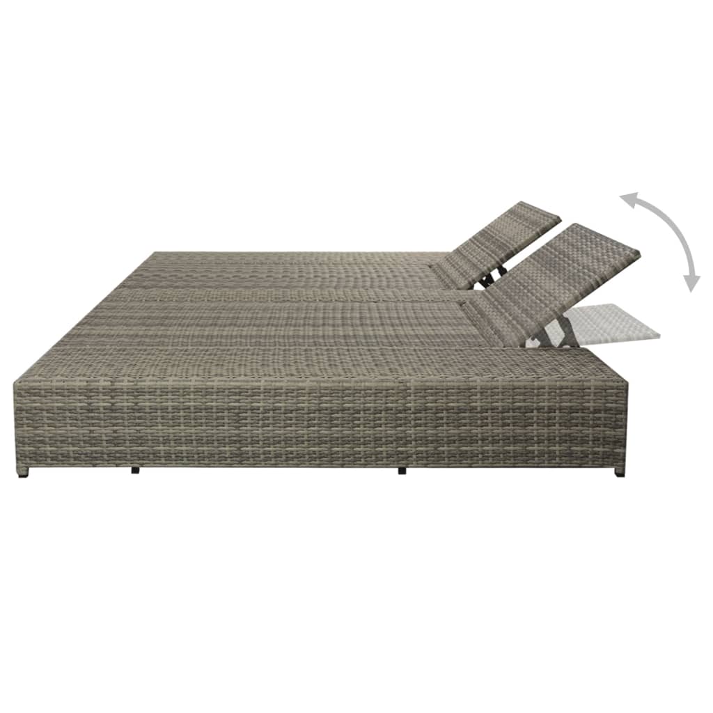 Doppel-Sonnenliege mit Auflage Poly Rattan Grau