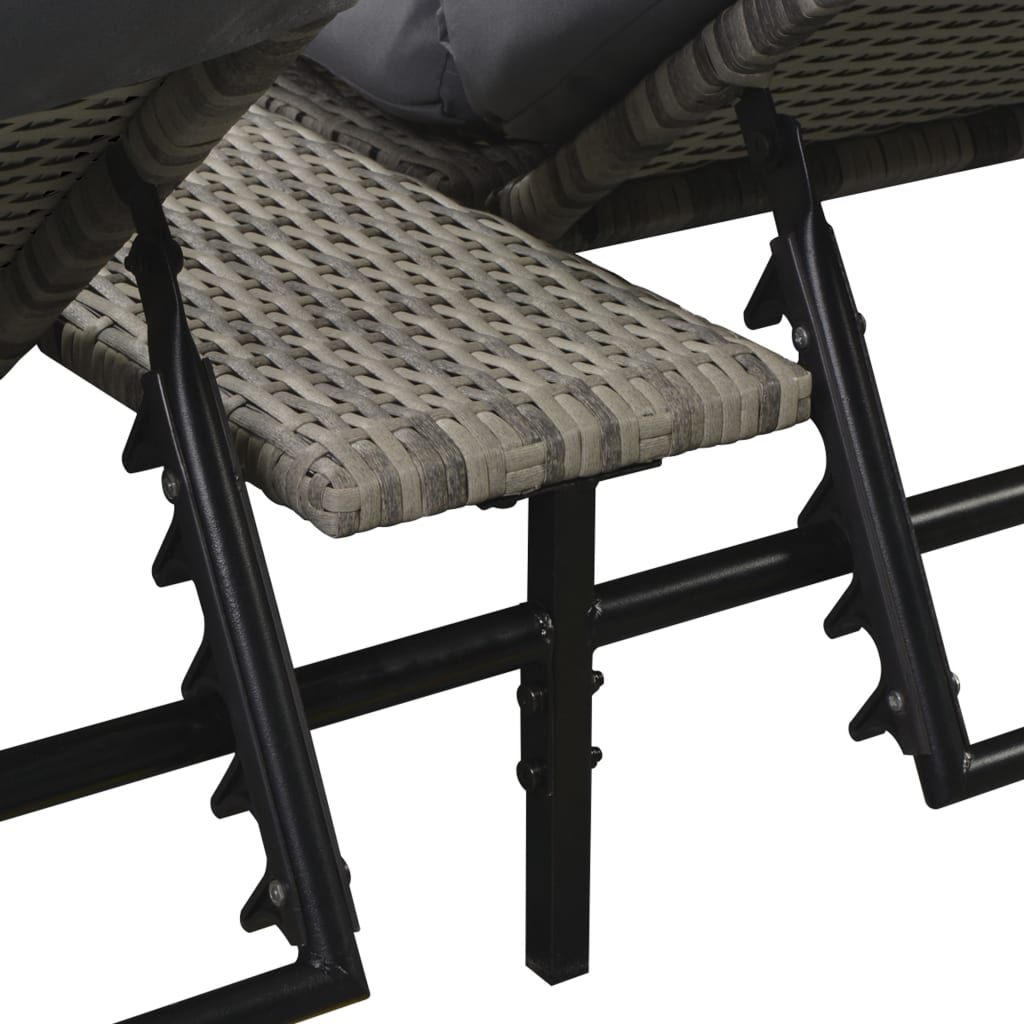 Doppel-Sonnenliege mit Auflage Poly Rattan Grau