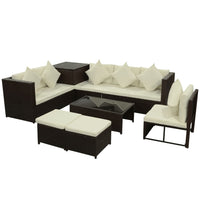 Thumbnail for 8-tlg. Garten-Lounge-Set mit Auflagen Poly Rattan Braun