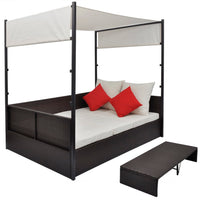 Thumbnail for Gartenbett mit Baldachin Braun 190×130 cm Poly Rattan