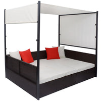 Thumbnail for Gartenbett mit Baldachin Braun 190×130 cm Poly Rattan
