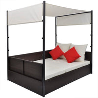 Thumbnail for Gartenbett mit Baldachin Braun 190×130 cm Poly Rattan