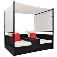 Thumbnail for Gartenbett mit Baldachin Schwarz 190×130 cm Poly Rattan