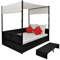 Thumbnail for Gartenbett mit Baldachin Schwarz 190×130 cm Poly Rattan