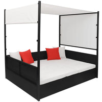Thumbnail for Gartenbett mit Baldachin Schwarz 190×130 cm Poly Rattan
