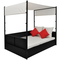 Thumbnail for Gartenbett mit Baldachin Schwarz 190×130 cm Poly Rattan