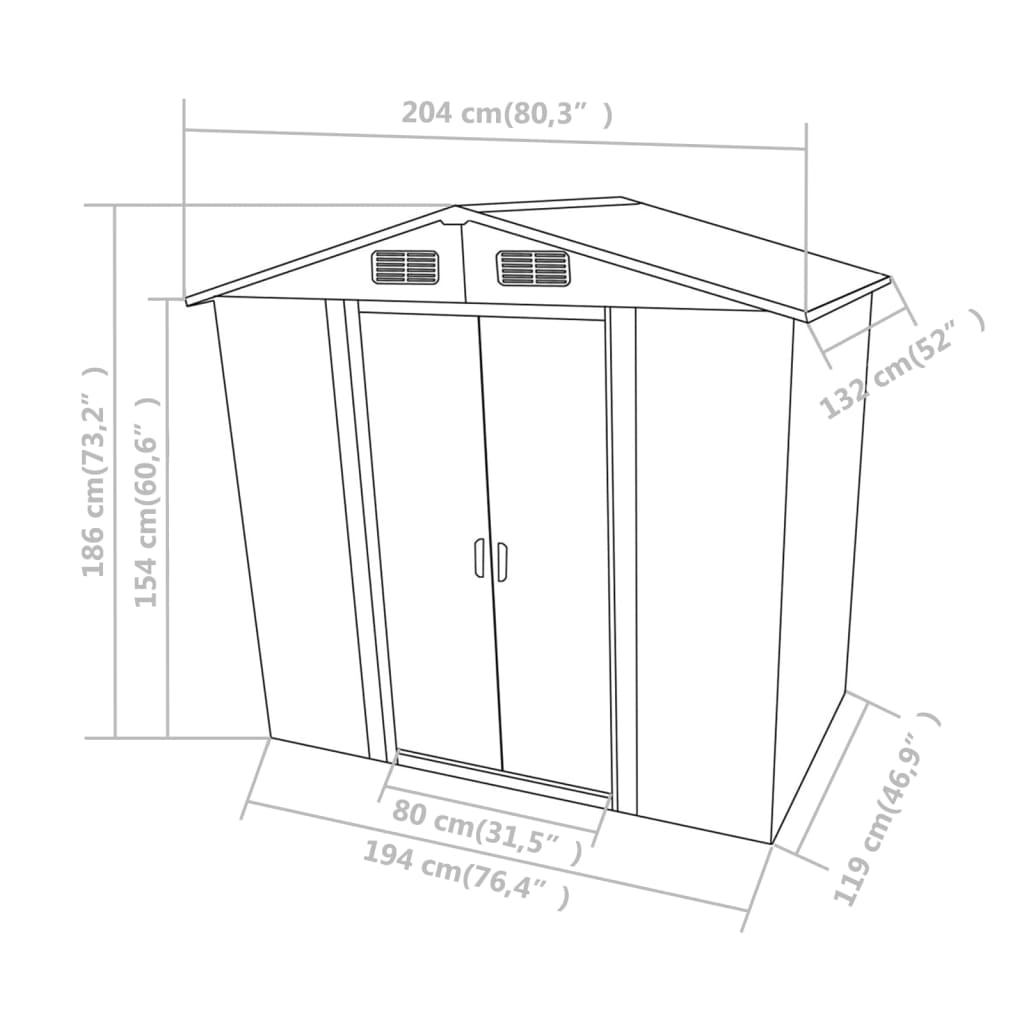 Gartenschuppen Grün Metall 204 x 132 x 186 cm