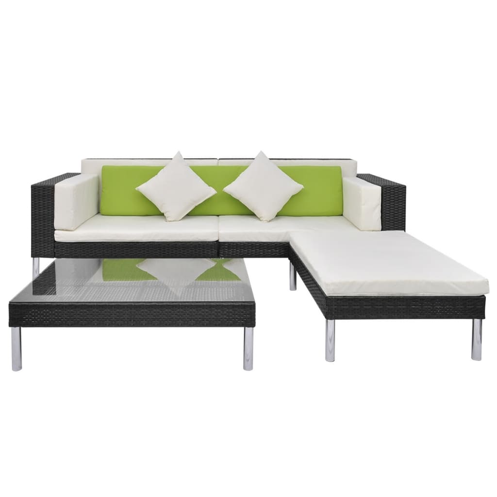 4-tlg. Garten-Lounge-Set mit Auflagen Poly Rattan Schwarz
