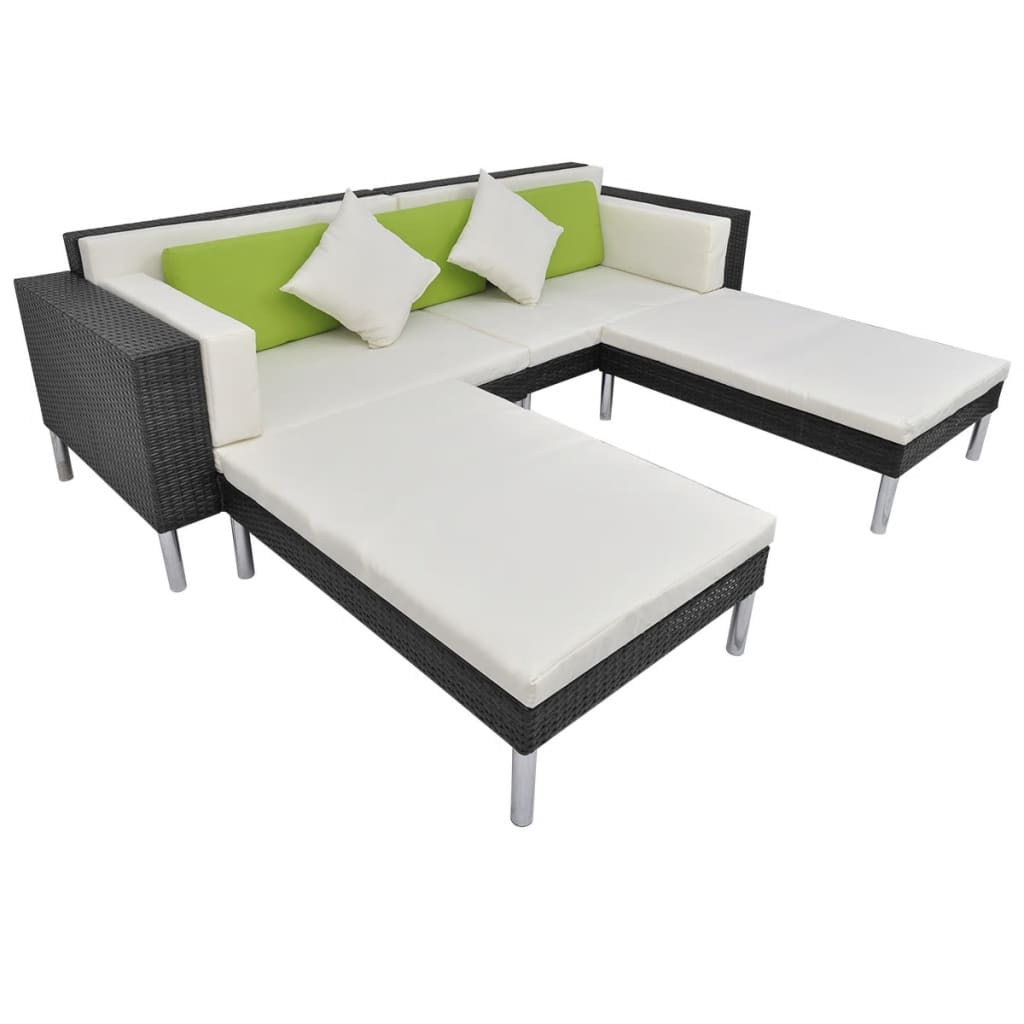 4-tlg. Garten-Lounge-Set mit Auflagen Poly Rattan Schwarz