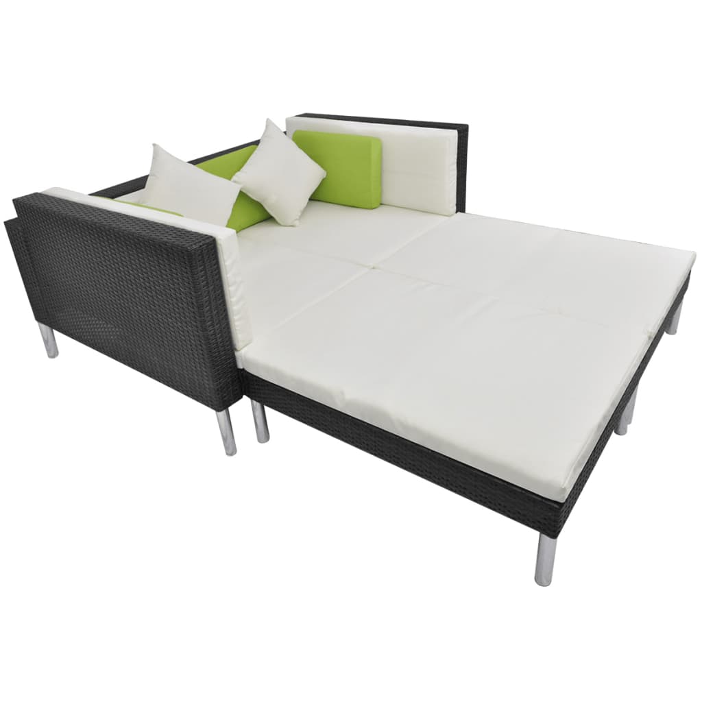 4-tlg. Garten-Lounge-Set mit Auflagen Poly Rattan Schwarz