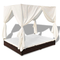 Thumbnail for Outdoor-Loungebett mit Vorhang Poly Rattan Braun