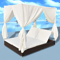 Thumbnail for Outdoor-Loungebett mit Vorhang Poly Rattan Braun