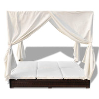 Thumbnail for Outdoor-Loungebett mit Vorhang Poly Rattan Braun