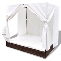 Thumbnail for Outdoor-Loungebett mit Vorhang Poly Rattan Braun