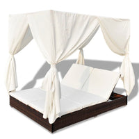 Thumbnail for Outdoor-Loungebett mit Vorhang Poly Rattan Braun