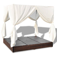 Thumbnail for Outdoor-Loungebett mit Vorhang Poly Rattan Braun