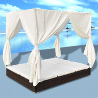 Thumbnail for Outdoor-Loungebett mit Vorhang Poly Rattan Braun
