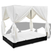 Thumbnail for Outdoor-Loungebett mit Vorhang Poly Rattan Schwarz