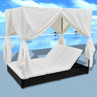 Thumbnail for Outdoor-Loungebett mit Vorhang Poly Rattan Schwarz