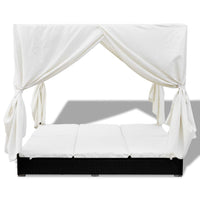 Thumbnail for Outdoor-Loungebett mit Vorhang Poly Rattan Schwarz