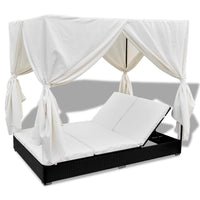 Thumbnail for Outdoor-Loungebett mit Vorhang Poly Rattan Schwarz