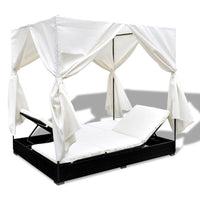 Thumbnail for Outdoor-Loungebett mit Vorhang Poly Rattan Schwarz