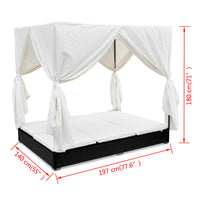 Thumbnail for Outdoor-Loungebett mit Vorhang Poly Rattan Schwarz