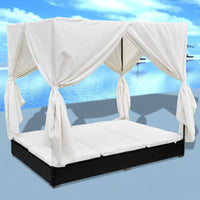 Thumbnail for Outdoor-Loungebett mit Vorhang Poly Rattan Schwarz