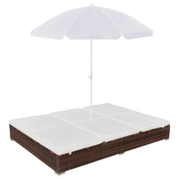 Thumbnail for Outdoor-Loungebett mit Sonnenschirm Poly Rattan Braun