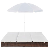 Thumbnail for Outdoor-Loungebett mit Sonnenschirm Poly Rattan Braun