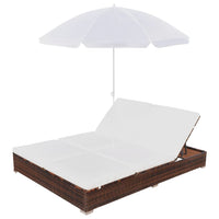 Thumbnail for Outdoor-Loungebett mit Sonnenschirm Poly Rattan Braun
