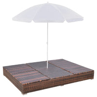Thumbnail for Outdoor-Loungebett mit Sonnenschirm Poly Rattan Braun