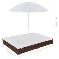 Thumbnail for Outdoor-Loungebett mit Sonnenschirm Poly Rattan Braun