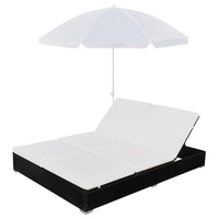 Thumbnail for Outdoor-Loungebett mit Sonnenschirm Poly Rattan Schwarz