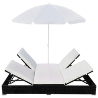 Thumbnail for Outdoor-Loungebett mit Sonnenschirm Poly Rattan Schwarz