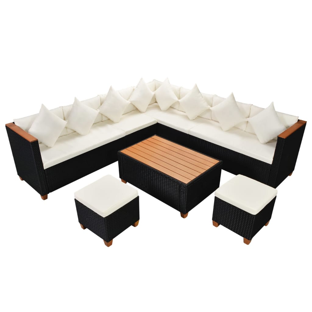 7-tlg. Garten-Lounge-Set mit Auflagen Poly Rattan Schwarz