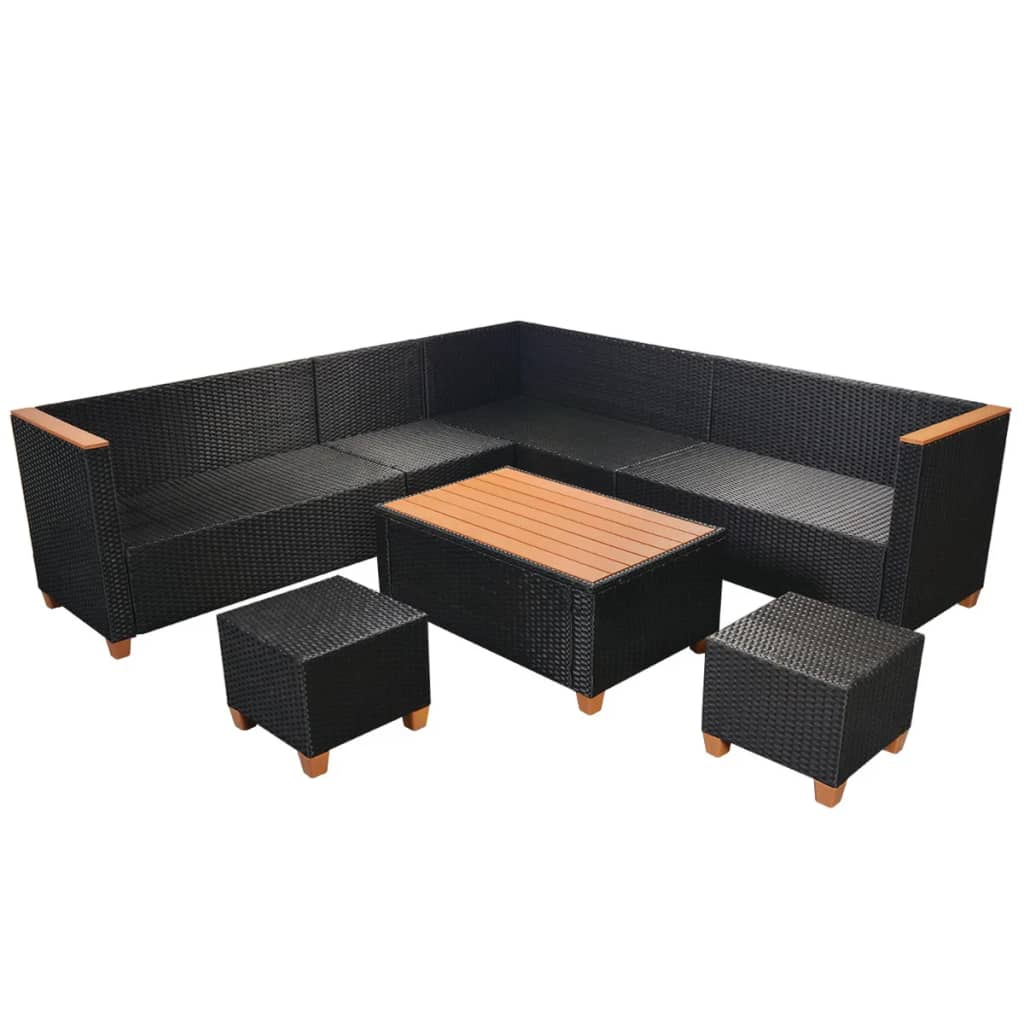 7-tlg. Garten-Lounge-Set mit Auflagen Poly Rattan Schwarz