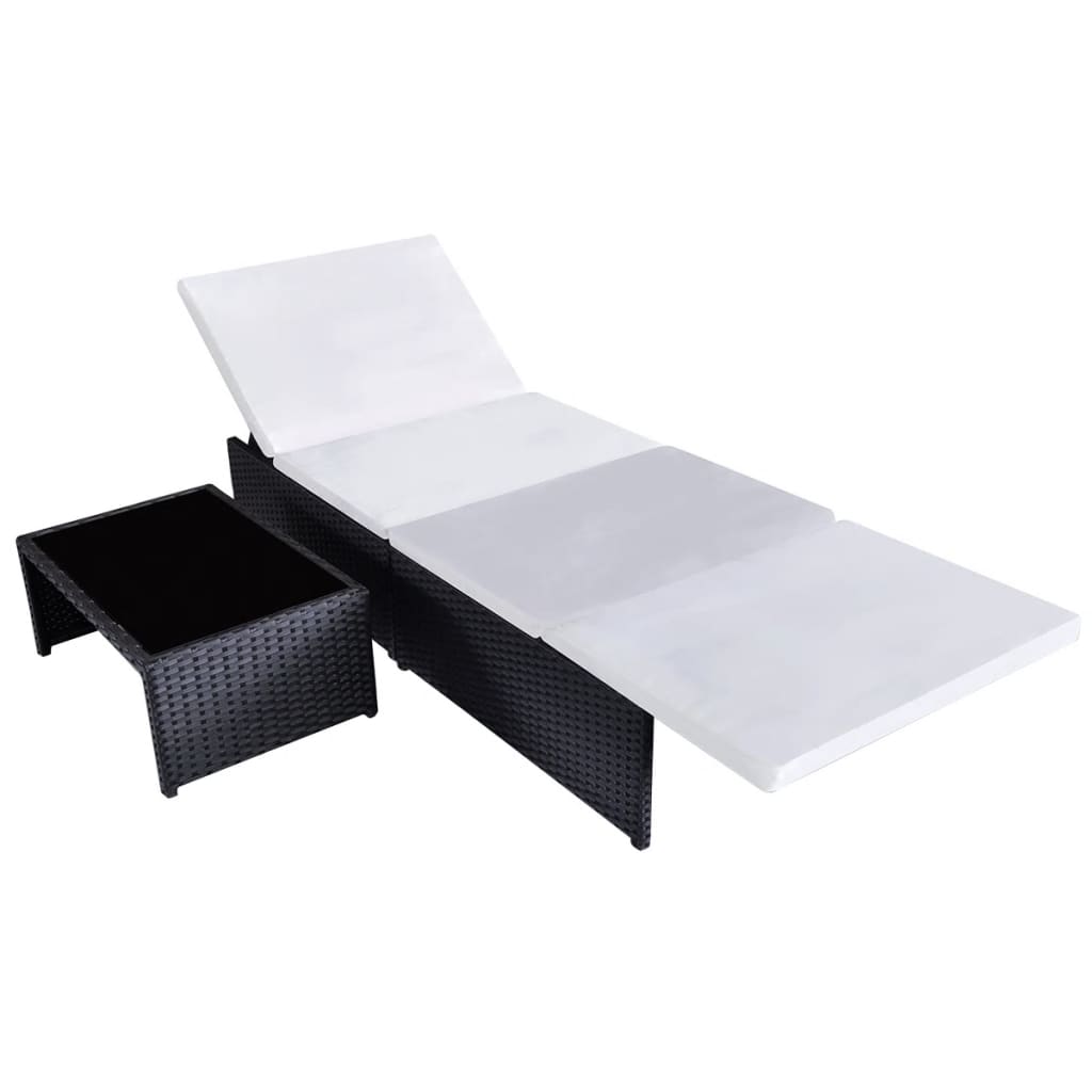 Sonnenliegen 2 Stk. mit Tisch Poly Rattan Schwarz