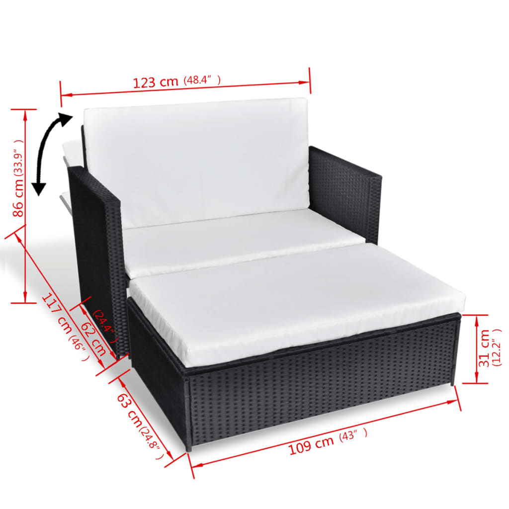 2-tlg. Garten-Lounge-Set mit Auflagen Poly Rattan Schwarz