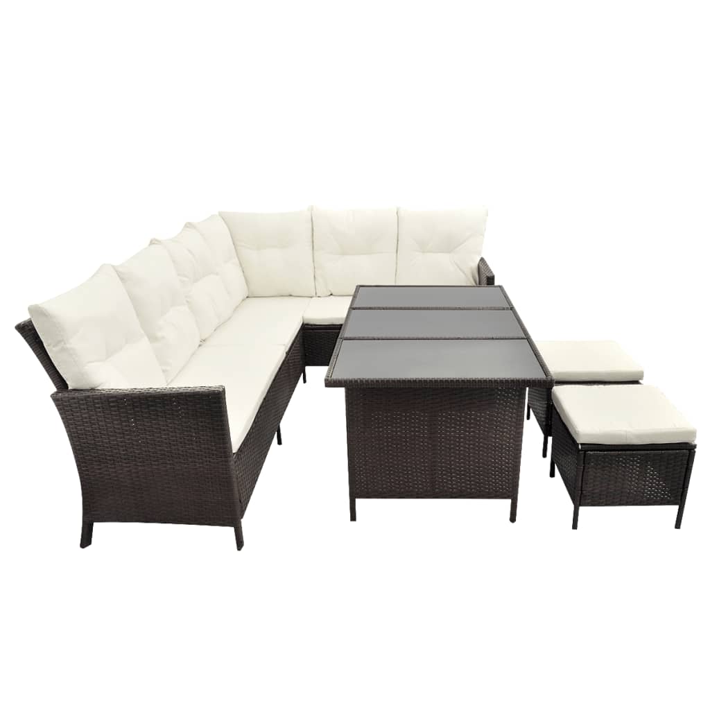 4-tlg. Garten-Lounge-Set mit Auflagen Poly Rattan Braun