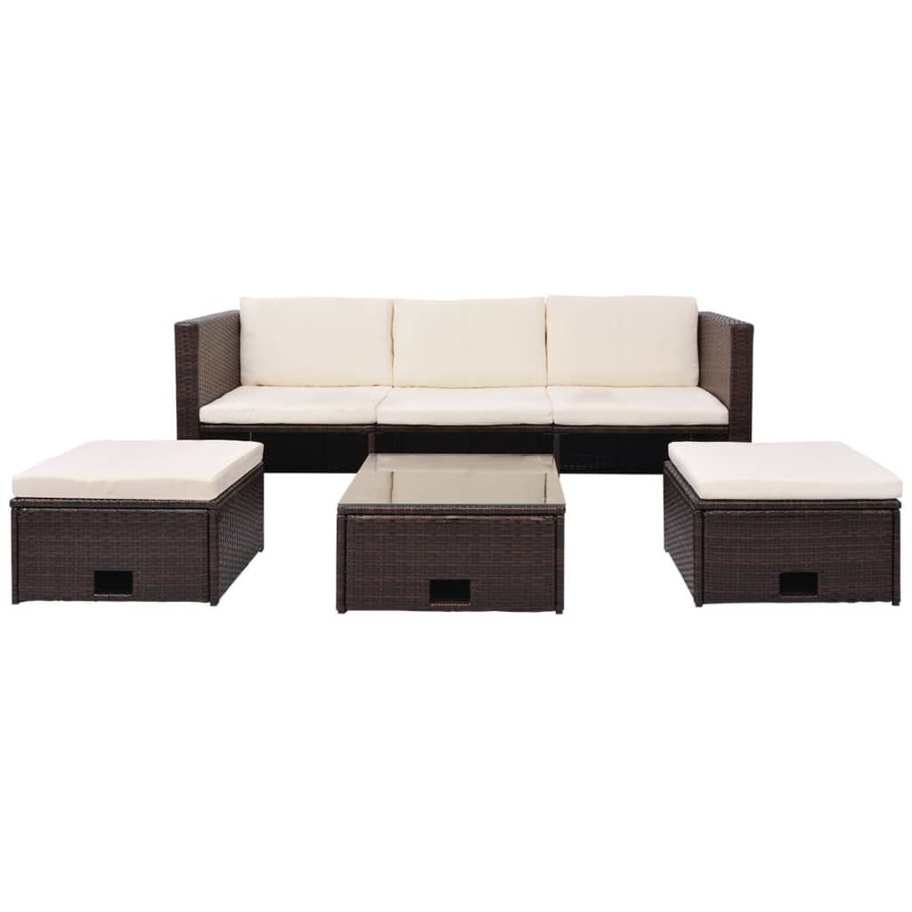 4-tlg. Garten-Lounge-Set mit Auflagen Poly Rattan Braun