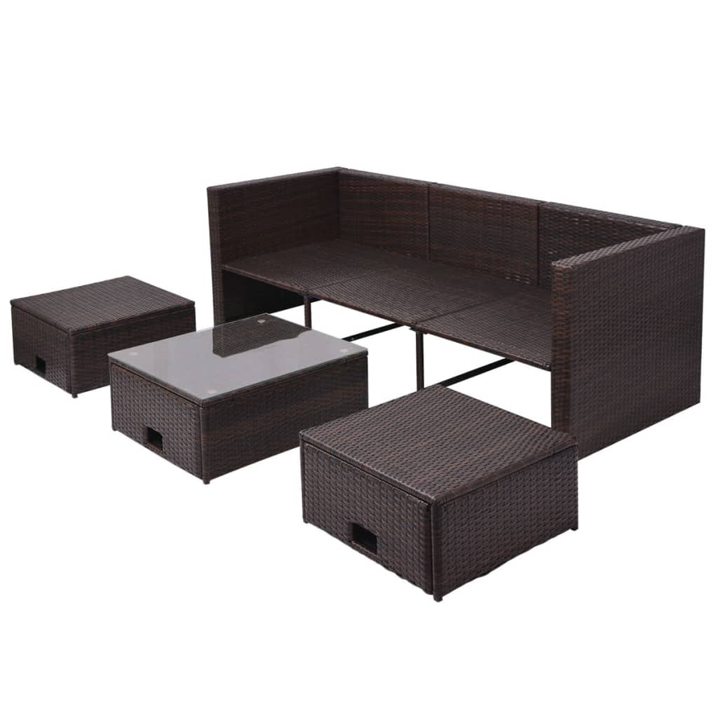 4-tlg. Garten-Lounge-Set mit Auflagen Poly Rattan Braun